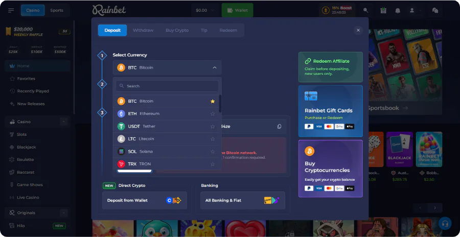 Withdrawals and deposits comparison interface