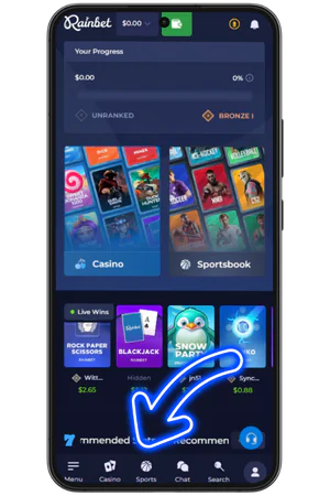 Rainbet sports section navigation button
