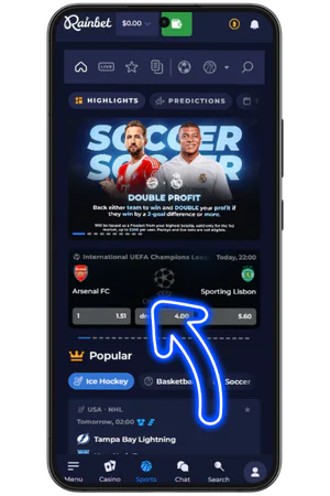 Sport category selection menu interface